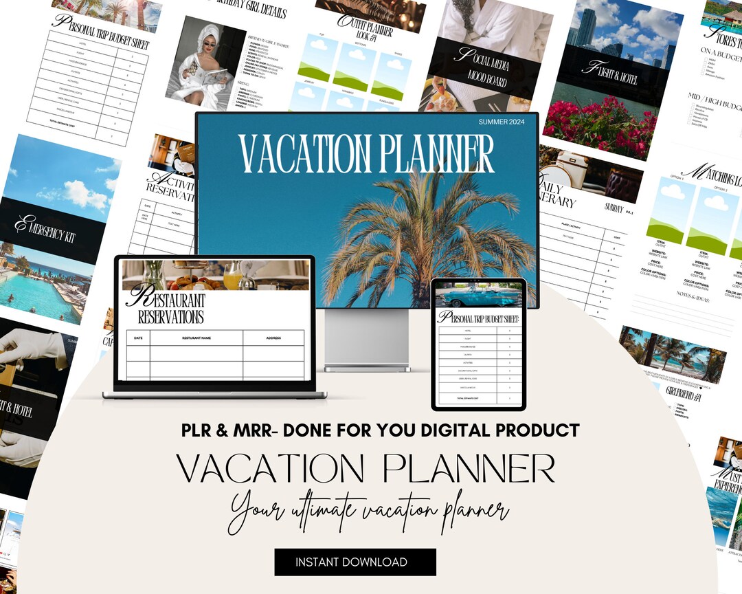 Vacation Digital Planner, PLR Digital Planner, Passive Income, Private ...