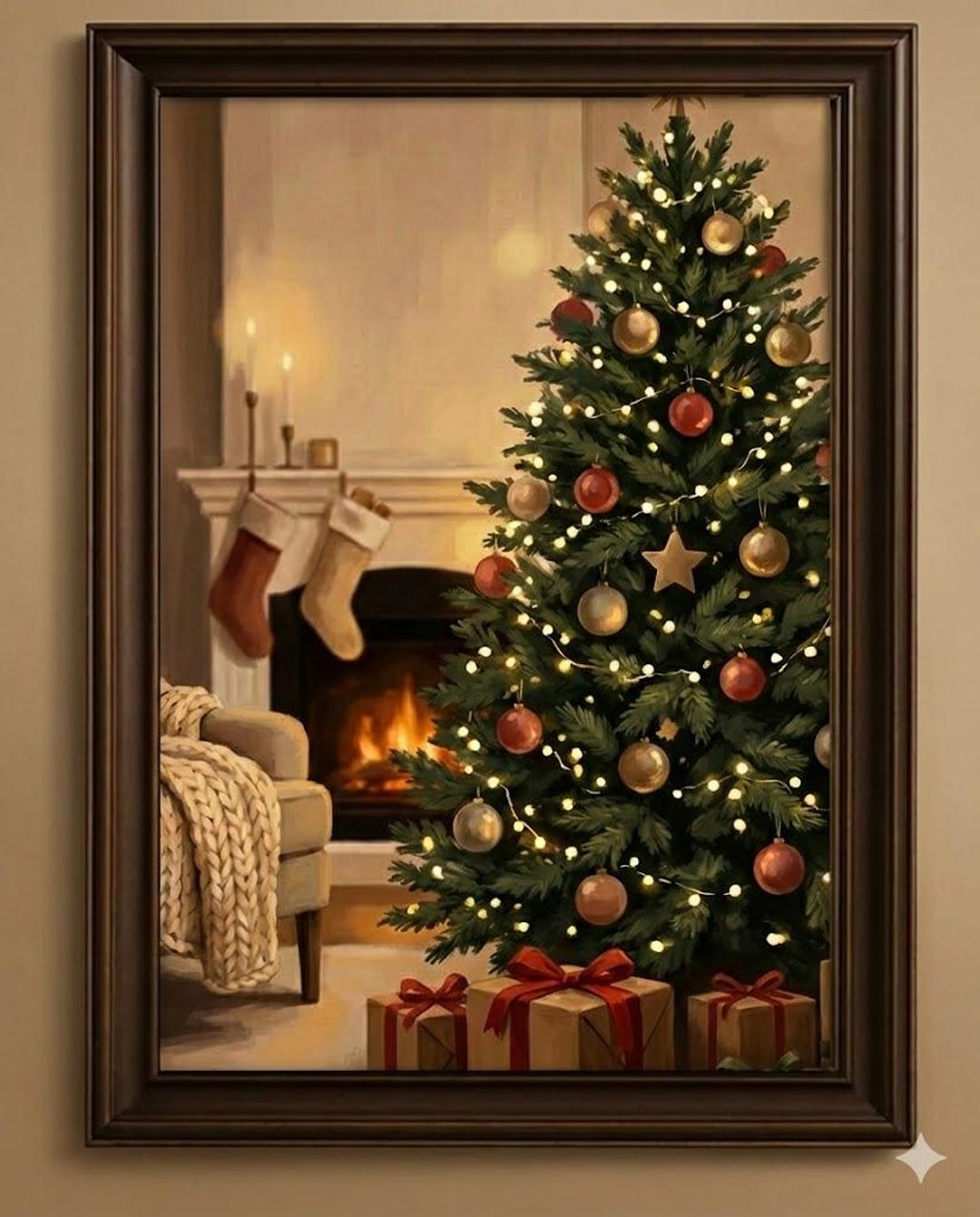 Cozy Christmas Tree Wall Art Print, Neutral Holiday Living Room Decor ...