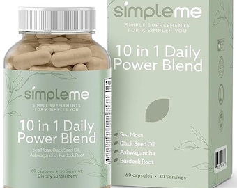 SimpleMe 10 in 1 Daily Power Blend! Irish Sea Moss, Ashwagandha, Black Seed Extract, Seamoss, Bladderwrack and Burdock Root
