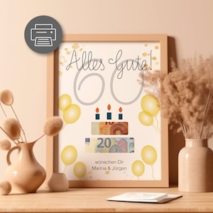 60th birthday cash gift | 60th birthday gift | milestone birthday | picture frame | last-minute gift | PDF digital download