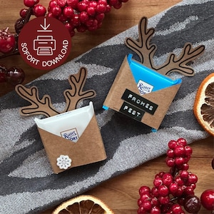 Reindeer Christmas wrapping PDF | Digital template for mini chocolates | Gift idea | Souvenir | Colleagues | Christmas table decoration