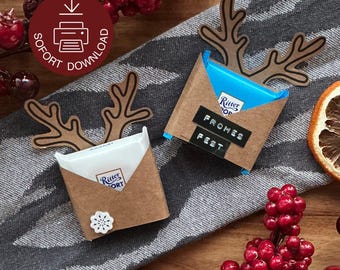 Rendier kerstcadeau PDF | Digitaal sjabloon voor mini chocolaatjes | Cadeau-idee | Souvenir | Collega's | Kersttafeldecoratie
