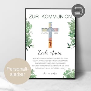 Geschenk zur Kommunion personalisiert Mädchen & Jungen | Geldgeschenk | Kommunionsspruch | Karte | zum Ausdrucken | Digitaler Download | PDF