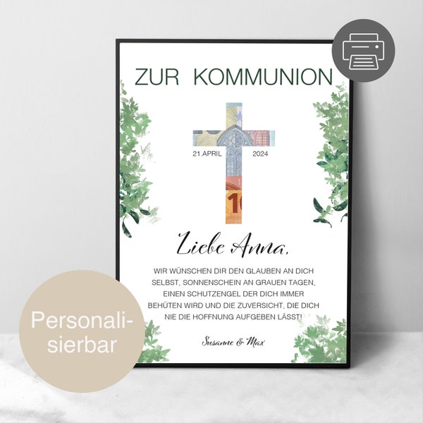 Geschenk zur Kommunion personalisiert Mädchen & Jungen | Geldgeschenk | Kommunionsspruch | Karte | zum Ausdrucken | Digitaler Download | PDF