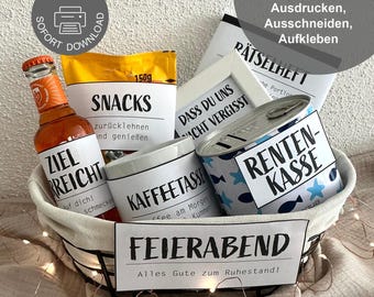 Retirement Gift Basket | 10 Labels | Retirement Gift for Men and Women | Retirement Colleague | Farewell Gift | Retirement | PDF Download