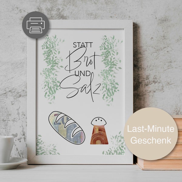 Cash gift of bread and salt | housewarming gift | first apartment gift | homeownership gift | moving out gift | print out | PDF digital download