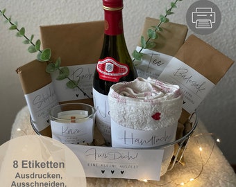 Geschenkkorb 8 Etiketten Muttertag | kleine Auszeit | Geschenkidee beste Freundin | Freundin Geschenk | Geburtstagsgeschenk | PDF Download