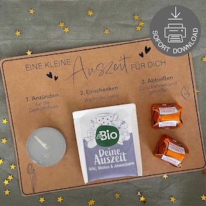 Druckvorlage kleine Auszeit | Mitbringsel | Tee | Geschenk Freundin | Muttertag | Karte | Digital Download | PDF