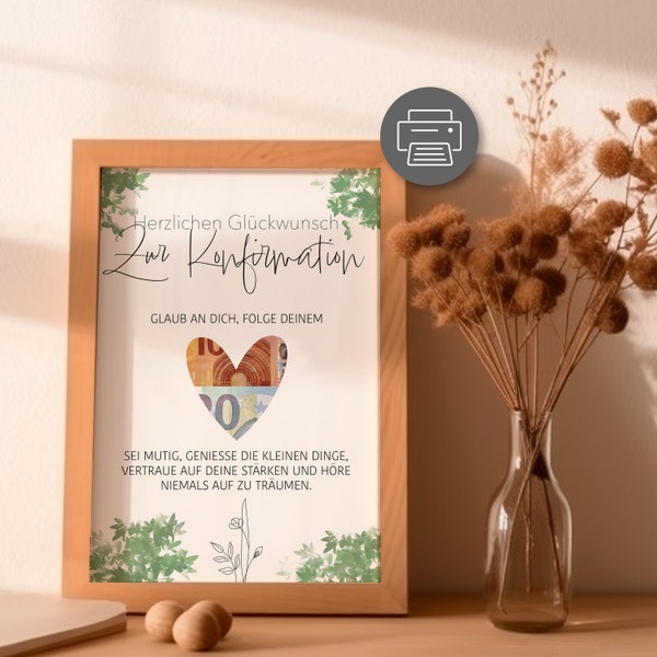 Geldgeschenk Konfirmation Mädchen und Jungen | Konfirmand |Karte | Konfirmationsspruch| Poster selbst ausdrucken | PDF Digital Download