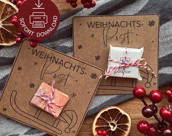Christmas Gift Printable PDF | Cash Gift & Chocolate Wrapper | DIY Christmas Card to Print | Christmas Mail