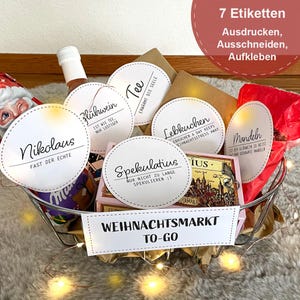 Kerstmarkt om mee te nemen | 7 labels | Kerstcadeau-idee | Cadeaupakket | Glühwein | Kersttijd | Doe-het-zelf | PDF-download afbeelding 1