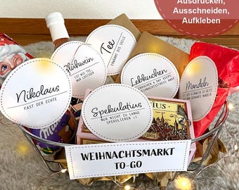 Kerstmarkt om mee te nemen | 7 labels | Kerstcadeau-idee | Cadeaupakket | Glühwein | Kersttijd | Doe-het-zelf | PDF-download