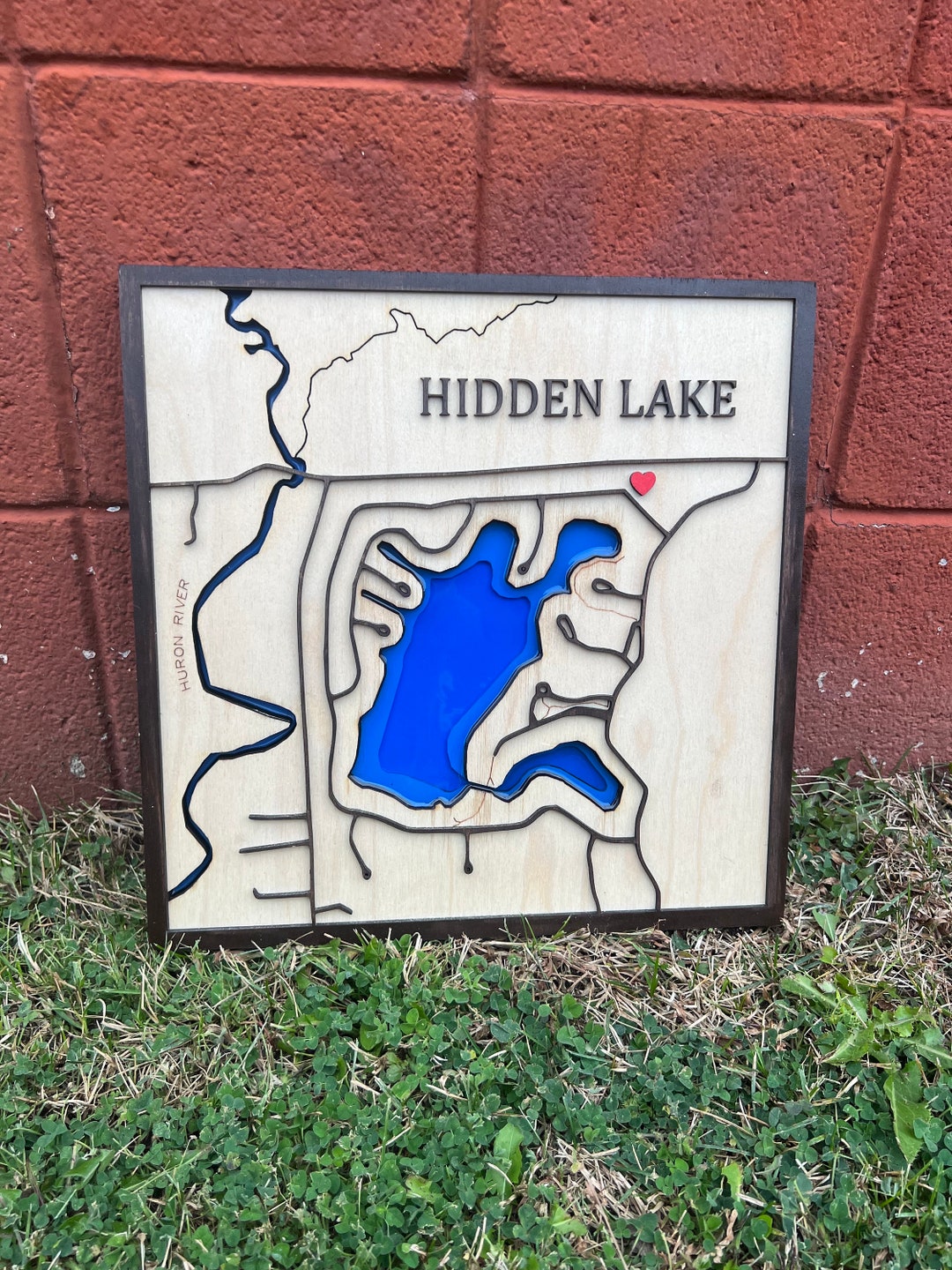 Hidden Lake, South Lyon Michigan. Personalized Lake Map, 3D Wood Map