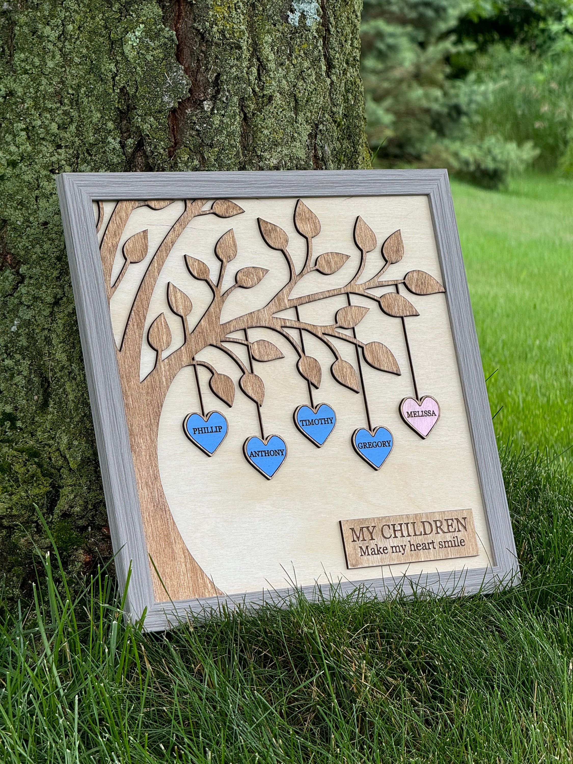 Personalized Family Tree Wood Plaque,picture With Custom Name Hearts ...
