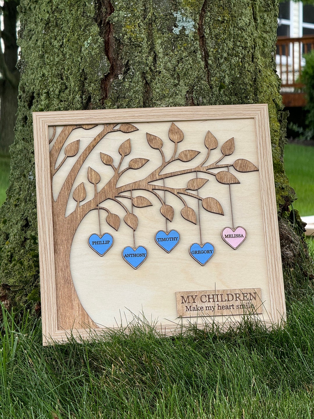 Personalized Family Tree Wood Plaque,picture With Custom Name Hearts ...