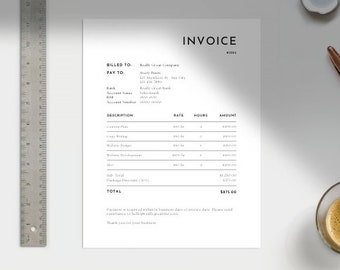 Simple Invoice Template Editable | Printable Invoice | Business Invoice Form | Template Download | Order Form | Small Business | Receipt