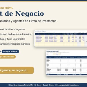 Kit de Negocio para Notario Móvil | Control de Citas, Factura y Millas | Plantilla Excel y Google Sheets en Español | Descarga Digital