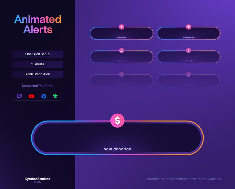 Animated RGB Stream Overlay Package Cute Panels Twitch Overlay Animated ...