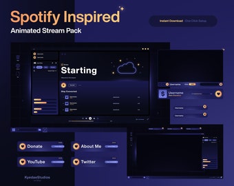 Music Player UI | Animated Stream Package | Overlays, Alerts, Screens, Panels, Chatbox, Transition | Purple and Yellow | Cute, Aesthetic