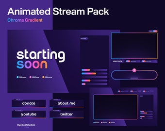 Animated RGB Stream Overlay Package Cute Panels Twitch Overlay Animated Stream Alerts + Transition + Chatbox | Chroma Gradient