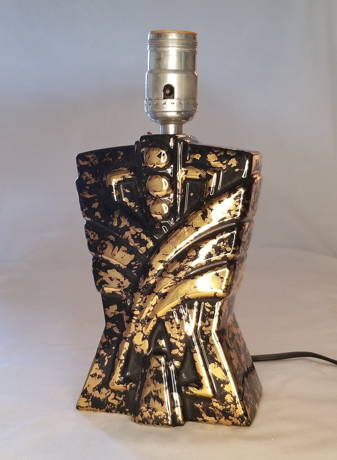 Deena China Black and Gold Accent Lamp Hand Painted 24k Gold Etsy