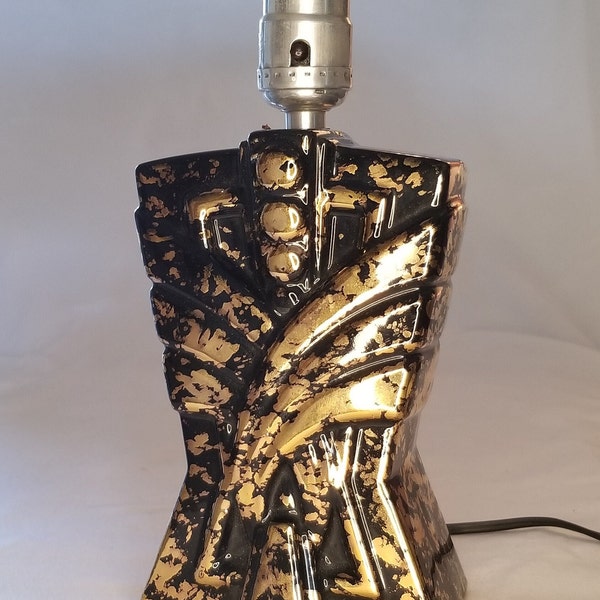 Deena China - Black and Gold Accent Lamp - Hand Painted 24k Gold