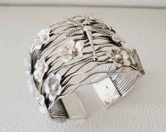 Dragonfly Flower-manchetarmband sterlingzilver 9,25