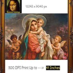 Virgen con el Niño y Putti / Hans Zatzka / Descarga digital / Lámina de arte clásico religioso