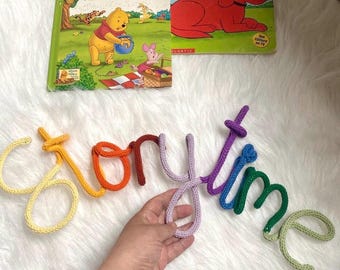 Knitted Wire Storytime Sign: Kids Room Decor, Rainbow Storytime Sign