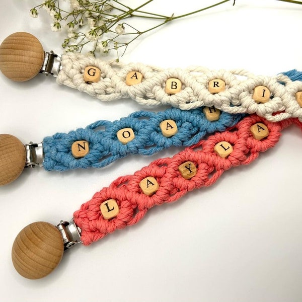 Macrame Personalized Pacifier Clip,  Custom Pacifier Holder, Newborn Gift, Boho Baby Gift,  Baby Shower Gift