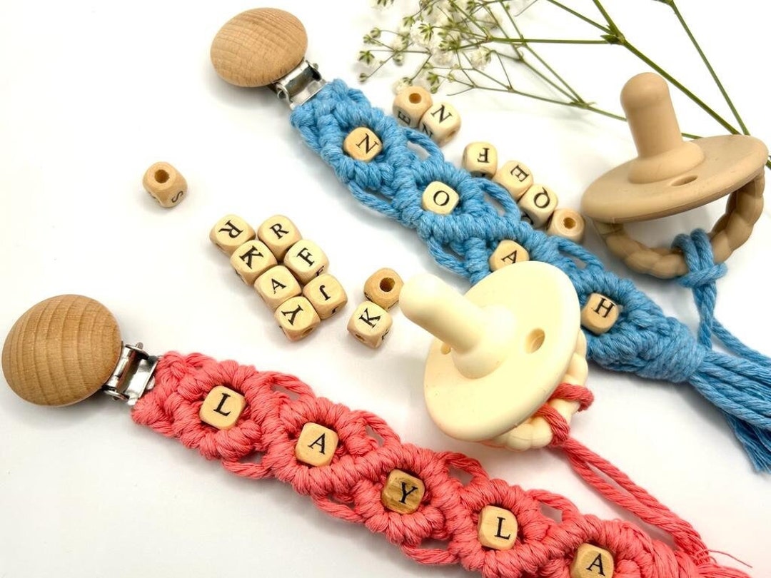 Macrame Personalized Pacifier Clip, Custom Pacifier Holder, Newborn