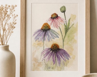 Stampa floreale dipinta a mano ad acquerello – Colori pastello tenui – Decorazione murale scandinava – Arte botanica – Idea regalo - Festa della mamma