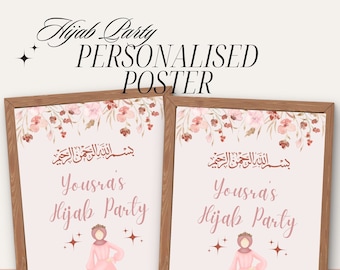 Hijab Party Personalised Print: Muslim Girl Party, hijab art, hijab party decor, muslim hijabi print, scarf wearing party, takleef decor