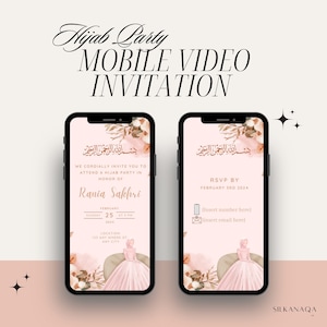 Editable Hijab Party Mobile Video, Hijab Party Decor, Animated Video Hijab Party Invitation, Hijab is my Crown Party, Digital Invitation