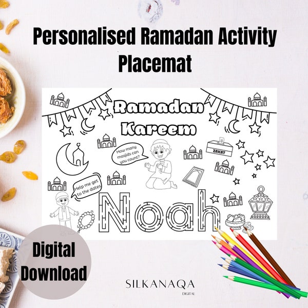 Personalized Printable Ramadan Placemat: Kids' Activity, Iftar Decor, Ramadan Decorations, Ramadan Kids Activity, Custom Ramadan Activity
