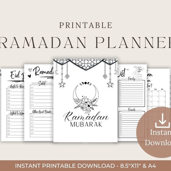 Minimalist Ramadan Planner, Instant Download, Ramadan Printable, Ramadan Planner PDF, Muslim Daily Planner, A4, A5, 8.5"x11" & Happy Planner
