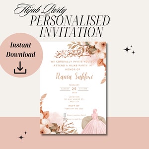 Hijab partij gepersonaliseerde bundel, afdrukbare hijab feestdecor, mobiele video hijab feestuitnodiging, cupcake topper, hijab is my crown party