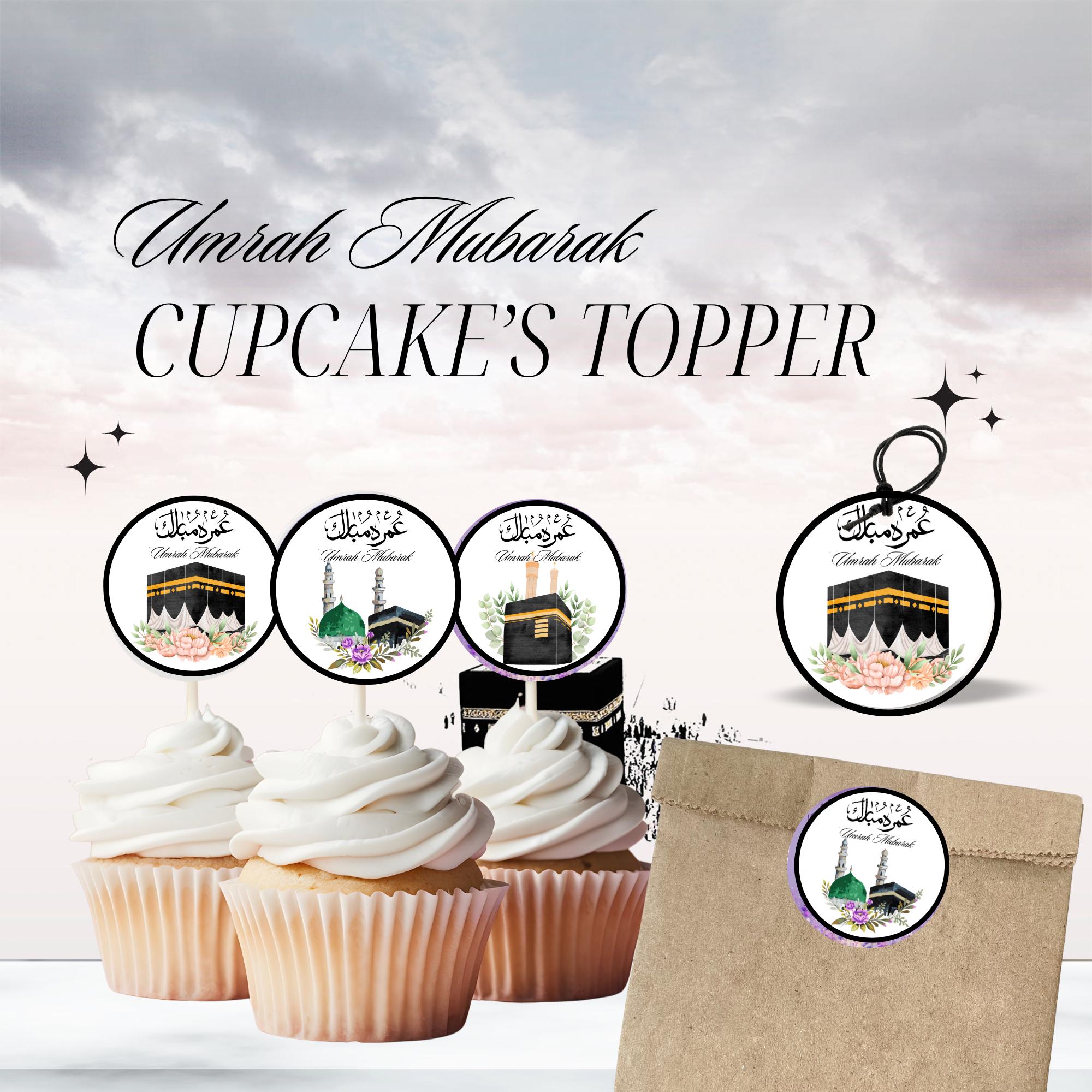 Toppers Cupcake 'Umrah Mubarak' - Lot De 10, Décorations En Acrylique Doré Et Noir