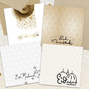 Cartes de voeux personnalisées Eid Mubarak, cadeaux de l'Aïd, cadeau de l'Aïd, carte pour l'Aïd, cartes carrées, lot de 4