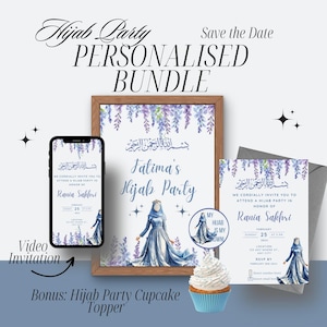 Hijab Party personalisiertes Bundle, druckbares Hijab Party Dekor, Mobile Video Hijab Party-Einladung, Cupcake Topper, Hijab ist meine Kronenparty