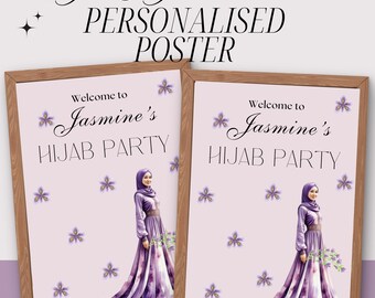 Hijab Party Personalised Print: Muslim Girl Party, hijab art, hijab party decor, muslim hijabi print, scarf wearing party, takleef decor