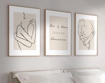Beige wall prints for bedroom | neutral wall art | couple quote | Couple print set | set of 3 wall prints | beige bedroom art | mariage gift
