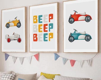 Vintage Race Car Nursery Wall Art | Retro Motorsport Kids Poster | Boys Room Car Print | Cute Classic Racing Vehicle Decor | Gift for Boys