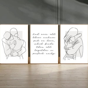 Illustrazione di coppia elegante | disegno a tratteggio sull'amore | coppia che si abbraccia arte | Arte moderna e minimalista per la camera da letto