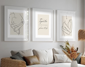 Bedroom Wall Art | set of 3 love prints | couple print set | neutral boho love set | art above bed | mariage gift | housewarming gift