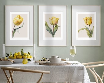 Set of three tulip prints | spring art for country house decor | watercolor tulip art for rustic decor | farmhouse spring decor | flower art