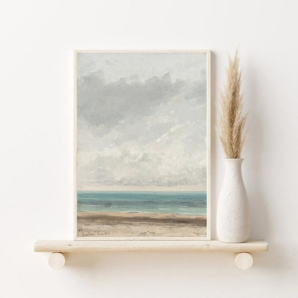 paysage de l'océan vintage minimaliste | mer en sourdine | art de mer turquoise | art de plage | aquarelle marine douce pour chambre de bébé