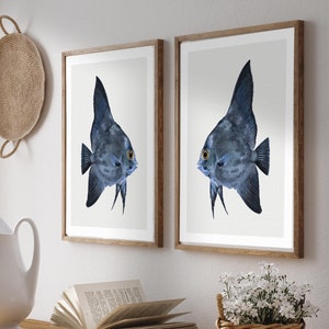 Set of 2 blue fish prints | 2 marine prints | sea life posters | coastal wall art | minimalist fish drawing | marine wall art | nautical art