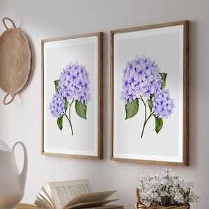 Aquarel minimalistische hortensia | paarse abstracte bloemsierkunst | botanische kunst voor boerderij | botanische tekening | kinderkamer kunst