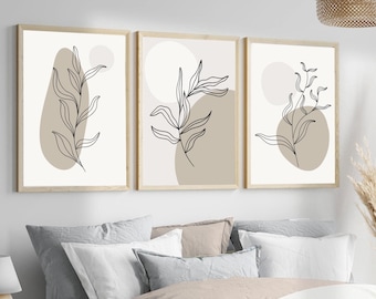 Neutral Wall Prints | set of 3 beige botanical prints | plant wall art | minimalist wall art | natural living room art | Beige nursery decor